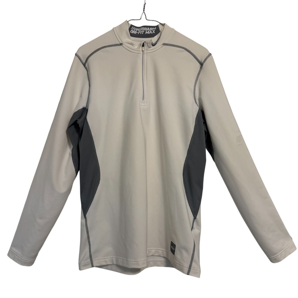 Nike Pro Combat Hyperwarm Dri-FIT Max Women Medium Cream Gray 1/4 Zip Pullover